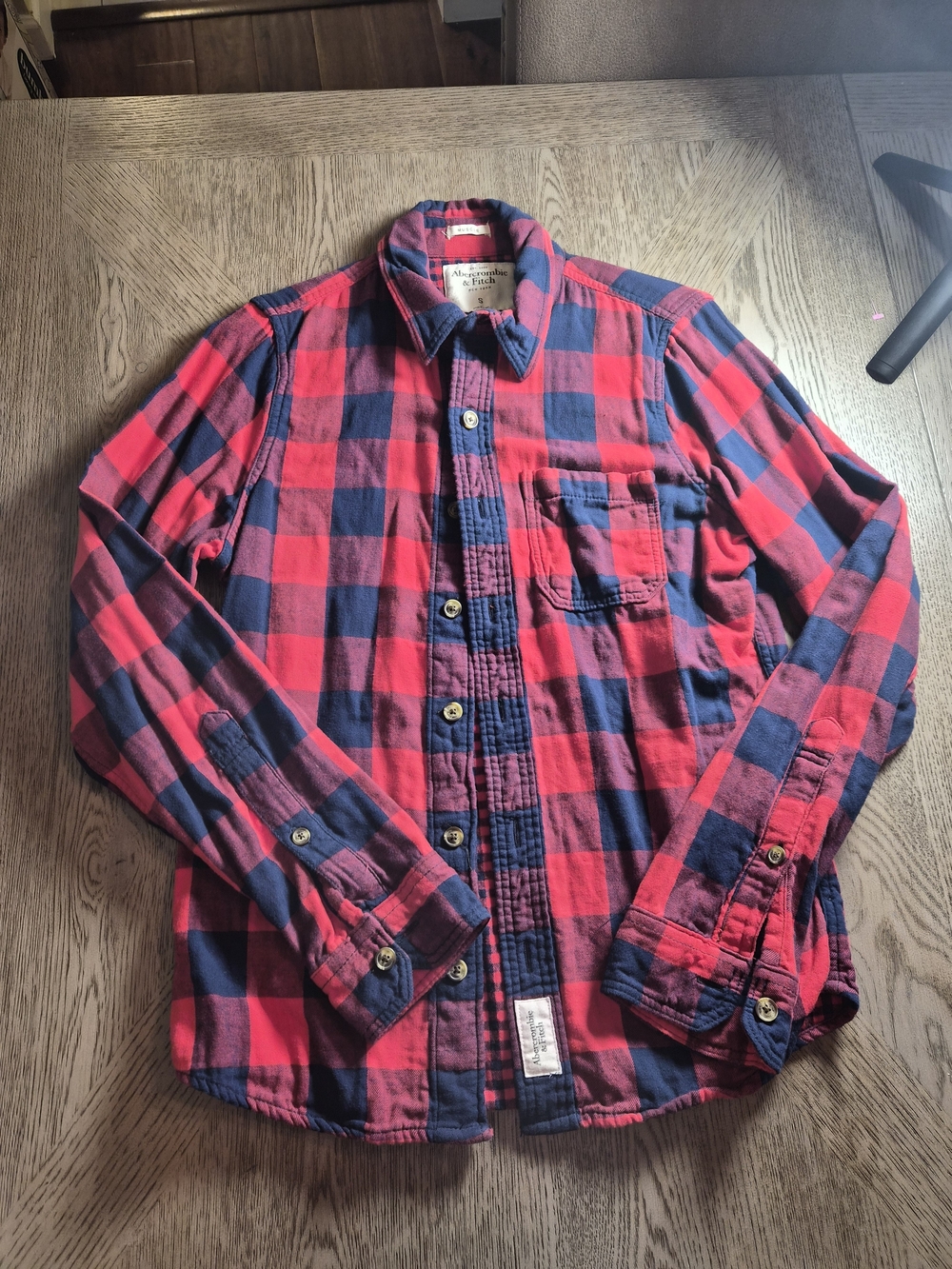 Abercrombie & Fitch Red and Navy Buffalo Plaid Button-Down Shirt